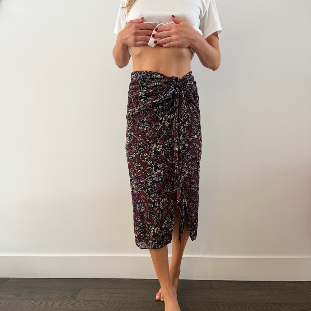 ba&sh Burgundy Floral Tie-Waist Skirt